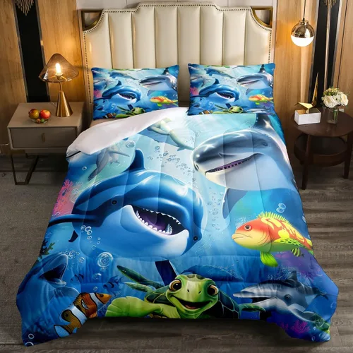Miniatura 7 de Juego de edredón de tortuga marina para niños, tamaño individual, juego de ropa de cama con brújula náutica del océano, juego de edredón retro