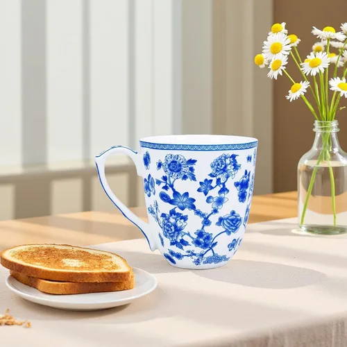 Miniatura 4 de Taza floral de porcelana de hueso de 14 onzas, taza de café floral para mujeres y hombres, taza de té de café de porcelana de hueso con asa cómoda