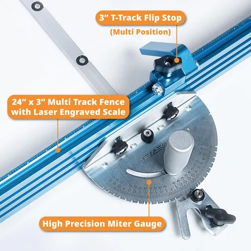 Miniatura 3 de POWERTEC 71391 Sistema de calibre de inglete de precisión para sierra de mesa con 27 topes angulares y barra de inglete ranurada en T de 3/4" x 3/8