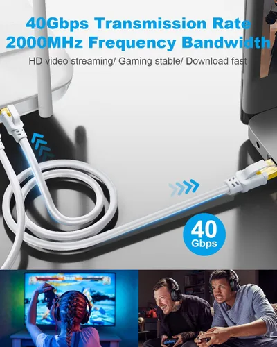 Miniatura 3 de DDMALL - Cable Ethernet CAT 8 de 3 m, de alta velocidad 40 Gbps, 2000 MHz, FFTP CAT8, cable de conexión de red para interiores y exteriores, LAN