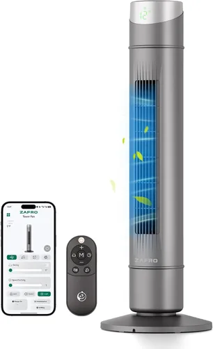 Miniatura 39 de ZAFRO Ventilador de torre inteligente para dormitorio, ventilador de torre oscilante de 120°, 28 pies/s de alta velocidad, 12 velocidades, 4 modos