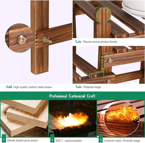 Miniatura 5 de Soporte de madera para flores, soporte pequeño para plantas de interior y exterior, estante de ventana baja para plantas, alféizar de ventana