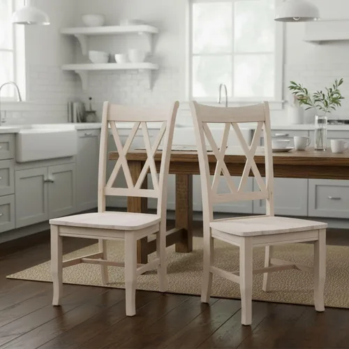 Miniatura 2 de IC International Concepts, Juego de 2 sillas de comedor dobles con respaldo en X, sin brazos, madera real, cocina/comedor/acento, 19.7 in de ancho x