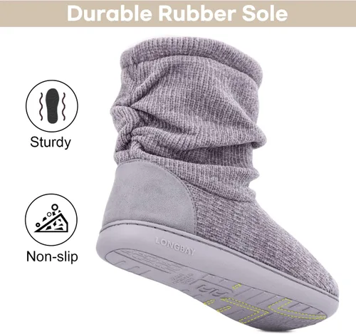 Miniatura 6 de Botas para estar por casa LongBay para mujer, de tejido de felpilla, bonitas botas de casa con espuma viscoelástica y forro polar