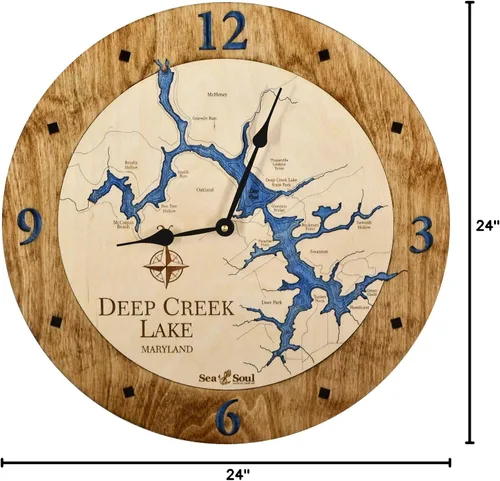 Miniatura 10 de Sea & Soul Deep Creek Lake - Reloj de pared de madera de 24 pulgadas, fabricado con orgullo en los Estados Unidos, arte de cartas náuticas, regalos