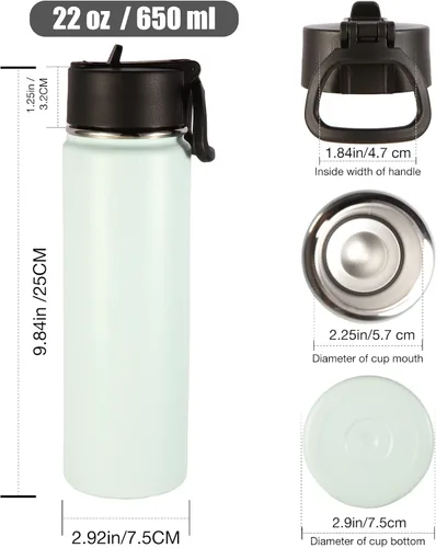 Miniatura 2 de Volhoply Botellas de agua aisladas de 22 onzas con tapa con popote, botella deportiva de acero inoxidable con asa, tazas de agua de metal al vacío