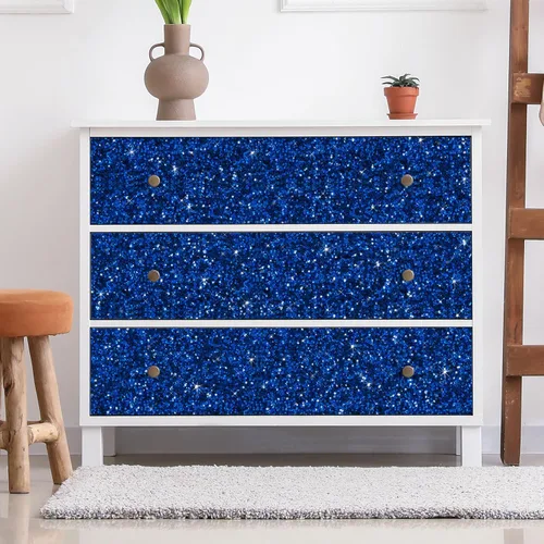 Miniatura 2 de CRE8TIVE Papel tapiz con purpurina gruesa, para despegar y pegar, color azul, para dormitorio, lentejuelas brillantes, borde de pared, papel