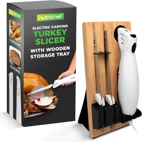 NutriChef Rebanador Eléctrico de Pavo Cuchillo de Cocina | Para Acción de Gracias | Cortador de Alimentos Eléctrico Portátil Juego de Cuchillos con