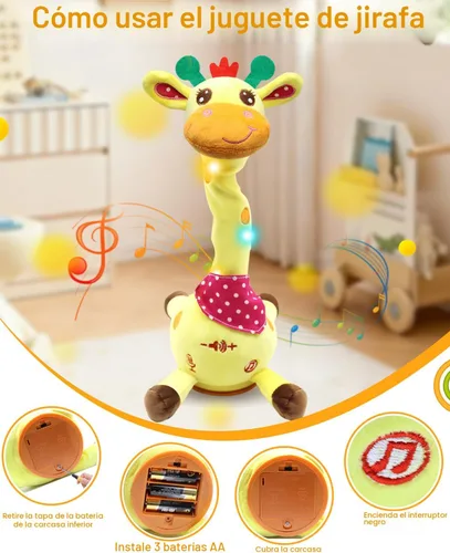Miniatura 6 de Pbooo Juguete de jirafa que habla bailando, animal de peluche repite lo que dices, peluche musical electrónico con luz brillante, juguetes