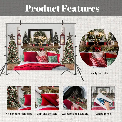 Miniatura 6 de MEHOFOND Cabecera de Navidad roja de 7 x 5 pies, telón de fondo de cama para niños, retrato de fotografía de invierno, vacaciones de invierno