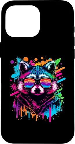 Miniatura 19 de Rainbow Raccoon Sunglasses Vaporwave Synthwave Retrowave Case for iPhone 17 Pro