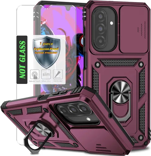 Miniatura 13 de Funda para Galaxy A26 con cubierta para lente de cámara, protector de pantalla HD, protección contra caídas de grado militar, soporte de anillo