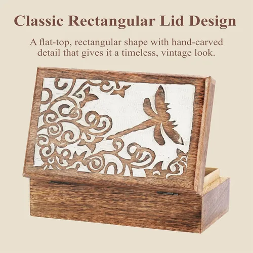 Miniatura 5 de Ajuny Caja Joyero de Madera para Recuerdos de 8 x 5 pulgadas – Cofre Decorativo Hecho a Mano para Hombres y Mujeres, Caja de Almacenamiento
