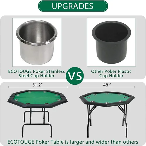 Miniatura 3 de ECOTOUGE Mesa de Póquer Plegable, Mesa de Juego de Texas Holdem de Ocio de Casino con Patas de Metal y Portavasos de Acero Inoxidable, Mesa de Juego