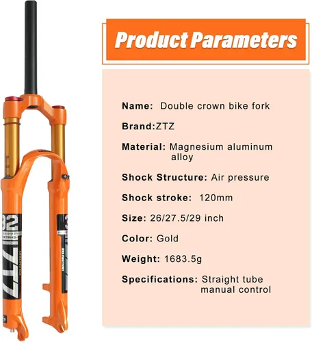 Miniatura 5 de Horquilla de suspensión neumática MTB de 26/27.5/29 pulgadas, viaje de 4.724 in, tubo recto de 1 1/8, QR 0.354 in* 3.937 in, bloqueo manual/remoto