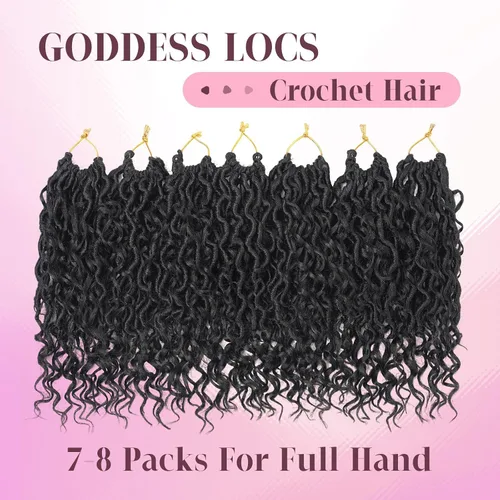 Miniatura 6 de Goddess Locs Extensiones de Cabello de Ganchillo de 14 Pulgadas Boho River Locs Hippie Ondulado de Ganchillo Con Cabello Rizado en el Medio y 1b