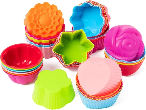 Miniatura 14 de R HORSE Paquete de 42 moldes de silicona para cupcakes con forma de múltiples flores, moldes antiadherentes para hornear muffins, moldes lavables