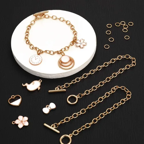 Miniatura 2 de Hicarer 12 pulseras de cadena de oro a granel con dijes de aleación de metal para hacer joyas, pulseras de eslabones chapados, kit de cierres
