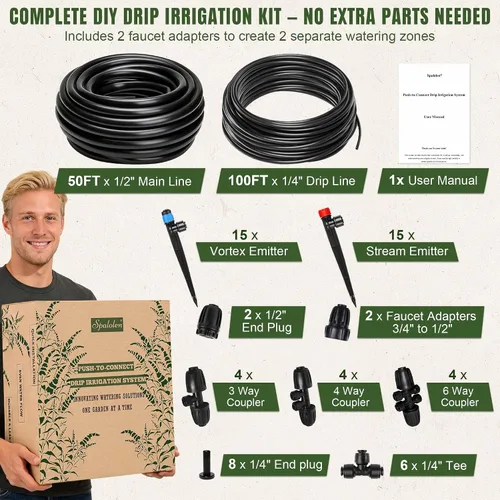 Miniatura 7 de Sistema de riego por goteo de empuje para conectar, sistema de riego ajustable para cama elevada de jardín, sistema automático de riego de plantas