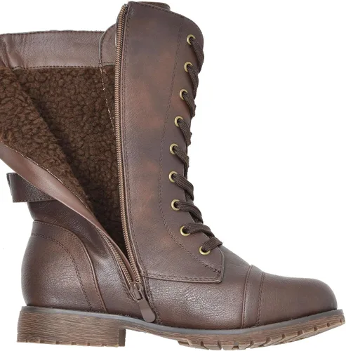Miniatura 7 de DREAM PAIRS Botas de combate de equitación a media pantorrilla con forro de piel sintética para mujer