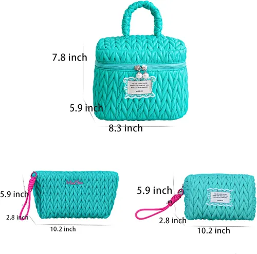Miniatura 2 de Bolsa de maquillaje de cuerda de cáñamo, bolsa de maquillaje grande para mujeres, bolsa organizadora de nailon, bolsa de aseo de viaje, 6-verde