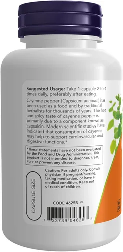 Miniatura 3 de NOW Foods Suplementos, Cayenne (Capsicum annuum) 500 mg, Apoyo a base de hierbas, 100 cápsulas vegetales