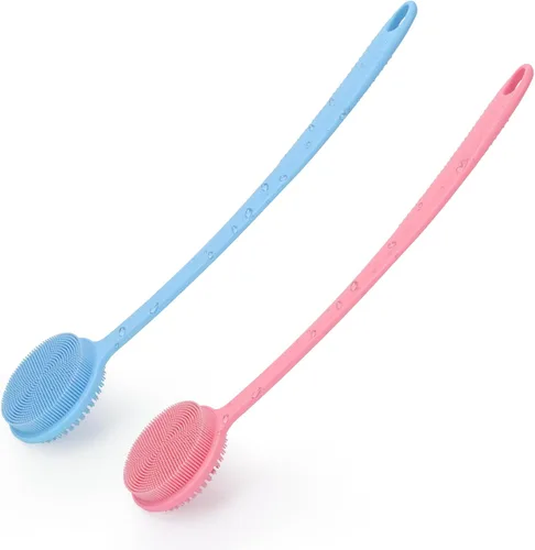 Miniatura 7 de Paquete de 2 cepillos de espalda para ducha, cepillo corporal de mango largo de 17 pulgadas, cepillo de ducha de doble cara para exfoliación