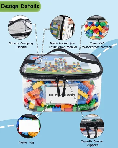 Miniatura 6 de Paquete de 6 bolsas de almacenamiento transparentes extra grandes con etiqueta y bolsillo, bolsas organizadoras versátiles impermeables para libros