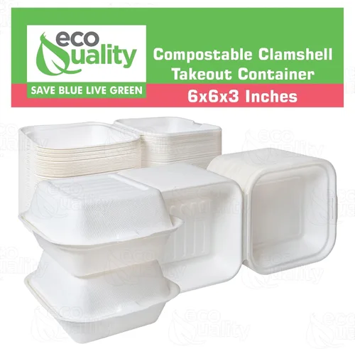 Miniatura 6 de Recipientes de comida para llevar con cubierta cuadrada compostable con bisagras de 6x6,Contenedores desechables para llevar, contenedores