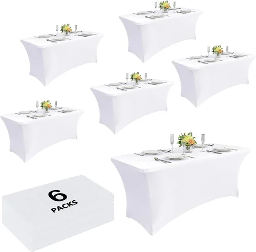 Miniatura 10 de Paquete de 2 manteles de elastano negro de 6 pies – Manteles ajustados – Mantel elástico de ajuste universal para mesas plegables – Sin arrugas
