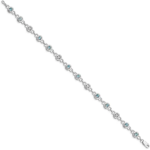 Miniatura 2 de Pulsera de plata de ley 925 maciza con topacio azul y diamante con cierre de mosquetón seguro de 7 pulgadas