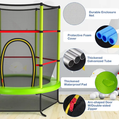 Miniatura 3 de Giantex - Trampolín infantil de 55”, con red de seguridad y almohadilla de resorte, marco de acero resistente con cremallera integrada, Verde