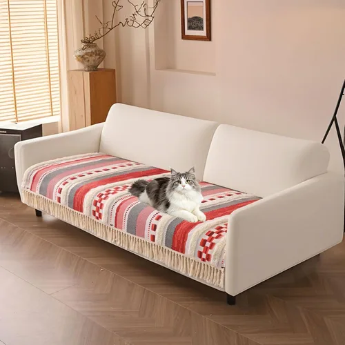 Miniatura 39 de VClife Funda de Sofá Boho de Algodón y Lino con Mechones y Borlas, Funda de Sofá para Perros para Sofá de 2 Cojines, Funda de Sofá Antideslizante