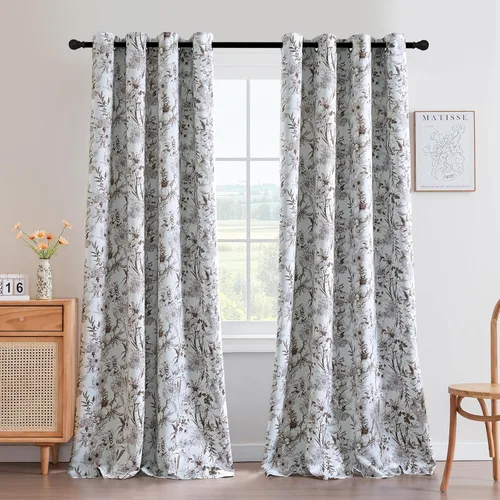 Miniatura 24 de H.VERSAILTEX Cortinas opacas de 63 pulgadas de largo, juego de 2 paneles de cortinas con estampado floral para sala de estar, cortinas de ventana