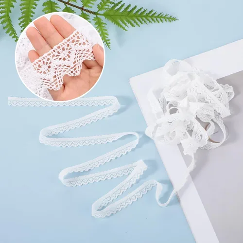 Miniatura 7 de Cinta de encaje blanco de 0.4 in de 10 yardas, cinta de encaje de ganchillo para manualidades, encaje elástico ancho para decoración de bodas
