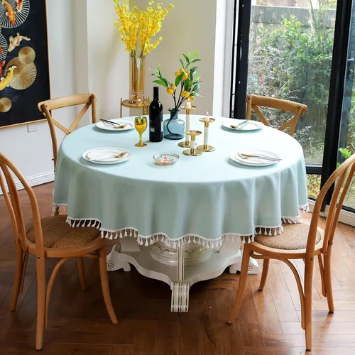 Miniatura 2 de Party Tablecloth, Round 47 inch, Beige, Polyester Solid Color Table Decorations