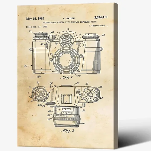 Miniatura 15 de Lienzo con estampado de patente para cámara, arte de pared, póster de dibujo de patente vintage, clásico, fresco, entusiastas de la fotografía