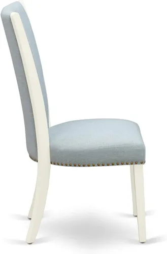 Miniatura 7 de East West Furniture HLVE3-LWH-15 - Juego de mesa y sillas de cocina de 3 piezas contiene una mesa redonda de comedor con pedestal y 2 sillas Parson
