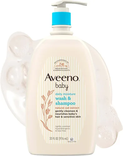 Aveeno Baby Jabón Corporal y Champú de Hidratación Diaria con Extracto de Avena, Hipoalergénico, Sin Lágrimas, Sin Parabenos Añadidos, Fórmula