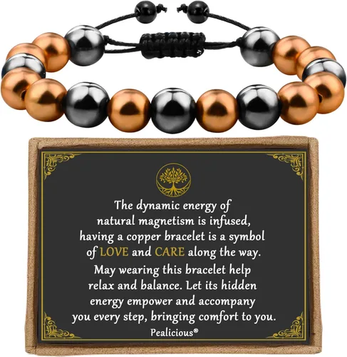 PEALICIOUS Pulsera de cobre para mujeres y hombres, pulsera magnética 99.99% de cobre puro con 3500 cuentas magnéticas de Gauss como pulsera de