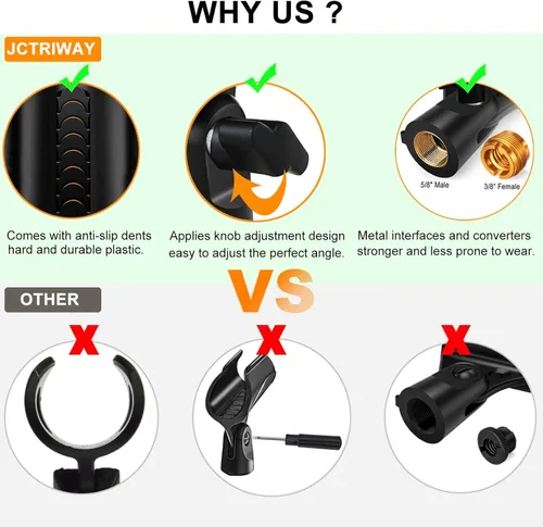 Miniatura 2 de 2 piezas de clip universal para micrófono, soporte ajustable para clip de micrófono para soporte de micrófono, viene con adaptador de tornillo macho