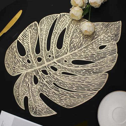 Juego de 6 manteles individuales con hojas huecas para mesa de comedor, manteles de vinilo prensado para mesa de vacaciones, fiestas, bodas, centros