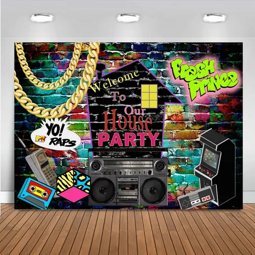 Mocsicka Pancartas de fotografía con tema de graffiti hip hop, de los años 80 y 90, colorido ladrillo para pared, cabina de fotos, música retro,
