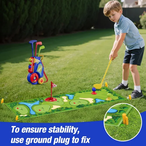 Miniatura 6 de HYES Juego de Golf para Niños Pequeños de 2-4 Años, Club de Golf para Niños con 8 Pelotas, 4 Palos de Plástico, Tapete de Putting, Marcador, Bolsa