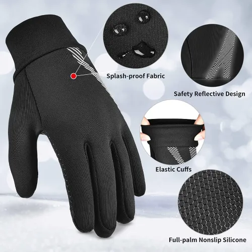 Miniatura 3 de OOPOR Winter Warm Cycling Kids Gloves - Cold Weather Thermal Running Ski Bike Black Mittens Aged 4-12 Boys Girls