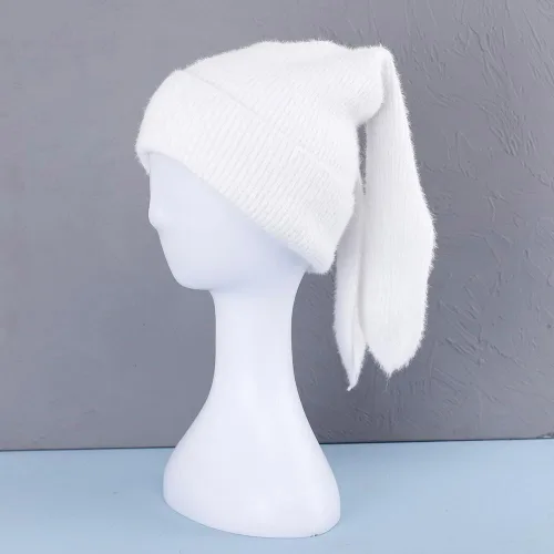 Miniatura 2 de Gorro de conejo para mujer, lindo conejo de ganchillo, gorro de invierno, cálido gorro de calavera para esquí al aire libre