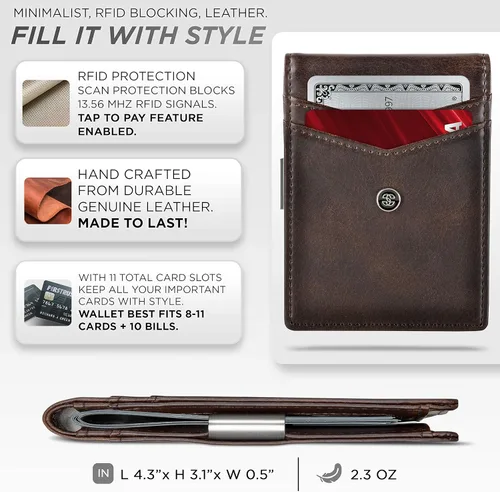 Miniatura 35 de Suavell Billeteras delgadas de cuero para hombres. Cartera con clip para dinero. Cartera de perfil bajo RFID Cartera minimalista