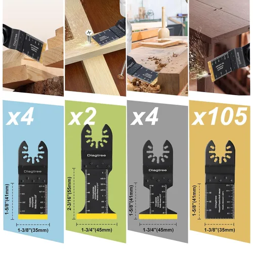 Miniatura 3 de Hojas de sierra oscilantes, Diagtree 115 piezas de hojas de multiherramienta oscilante de titanio para metal, madera y plástico, compatibles