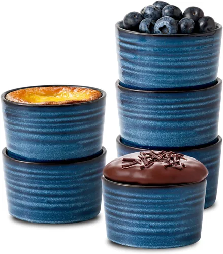 Hasense Ramekins de 8 oz Aptos para Horno para Crème Brûlée, Juego de 6 Platos de Soufflé de Cerámica Aptos para Horno, Cuencos de Porcelana para