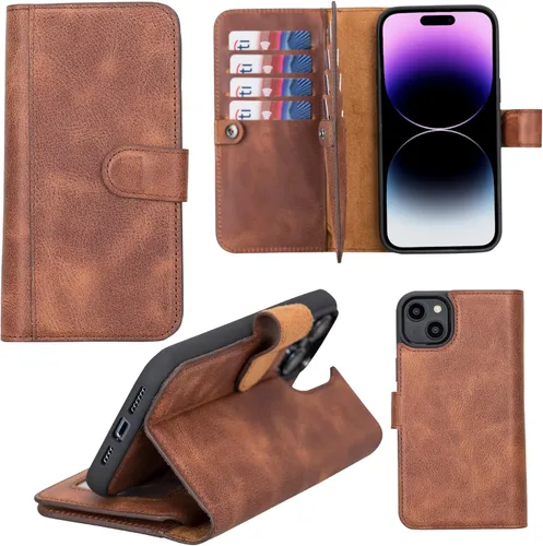 Miniatura 16 de HARDISTON Funda de piel auténtica de alta calidad hecha a mano para iPhone 11 Pro de 5.8 pulgadas, tarjeteros de doble folio, funda magnética Negro